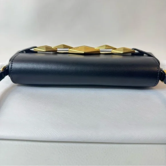 NEW JIMMY CHOO EAST WEST LEATHER SHOULDER BAG BLACK GOLD - Picture 11 of 16